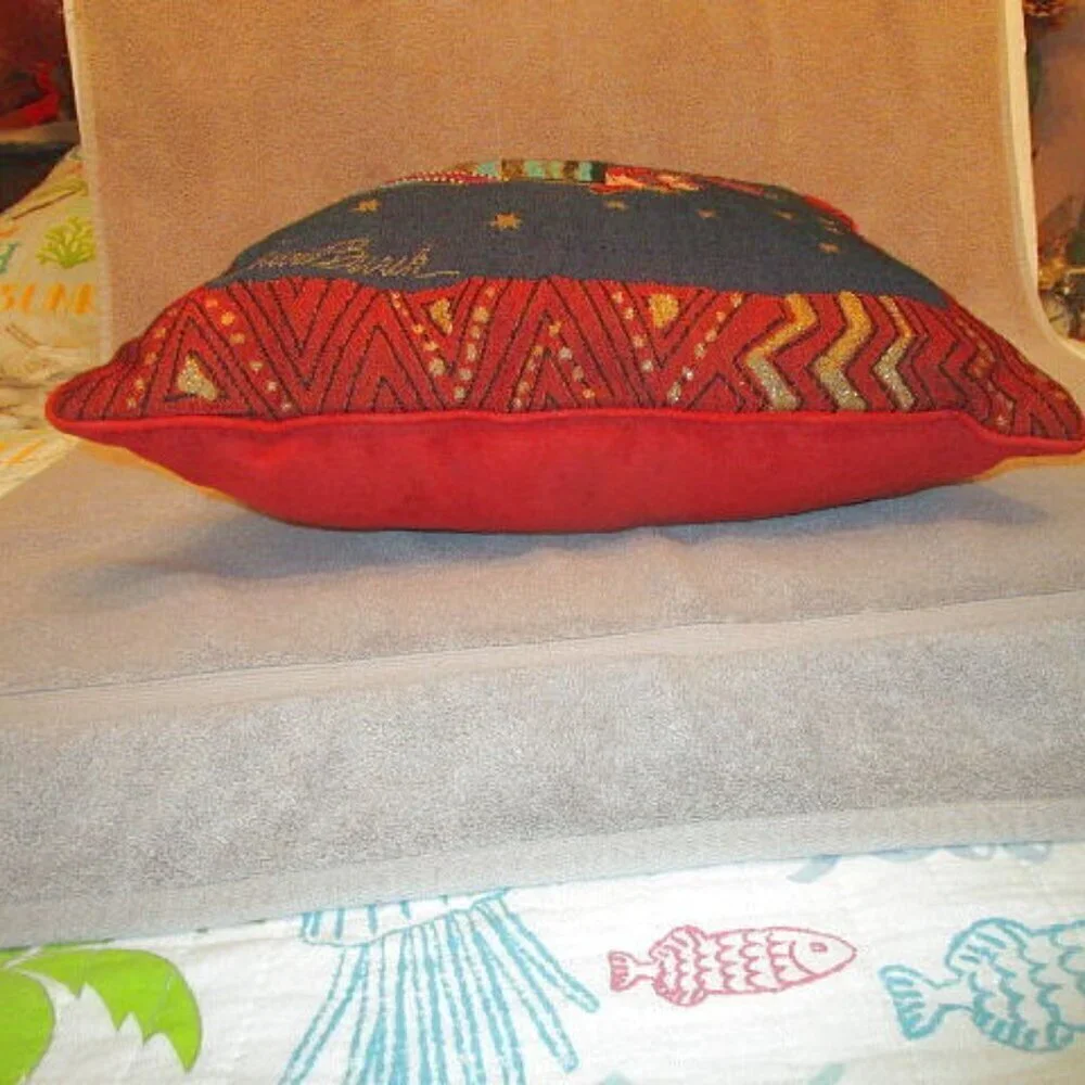 Vtg Laurel Burch Cat Tapestry Pillow 18” Stars Kitty Velvet Metallic Y2K 90s EUC